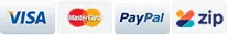 Secure Payments on-line using Visa, MasterCard Zip or PayPal